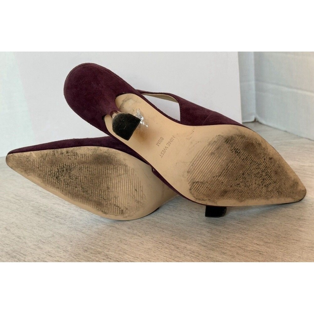 Nine West Veroni Slingback Pumps Dark Red Suede Pointed Toe Women's 9.5M - Picture 6 of 11